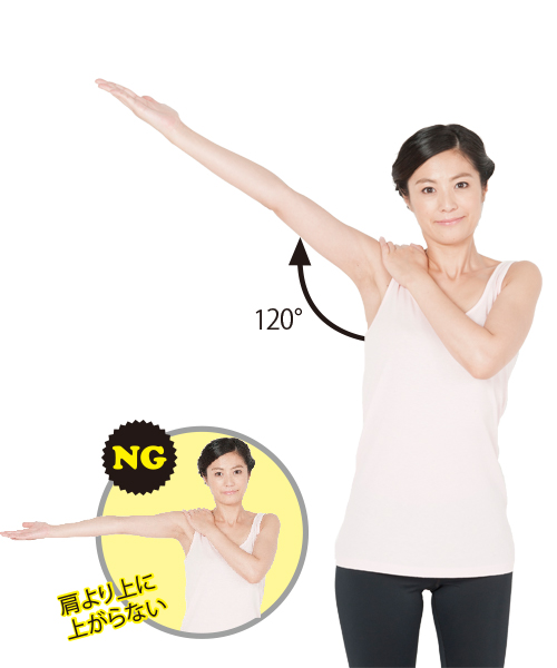 5：肩を押さえ、腕を上げることができる