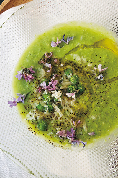 ハーブを使った簡単グリーン・ピーススープのレシピ｜結城アンナが庭で育てたミントやバジル、ハーブの花を活用