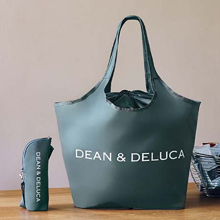 DEAN ＆ DELUCA チャコールグレーがお洒落！ レジかご買物バッグ＋ストラップ付き保冷ボトルケース